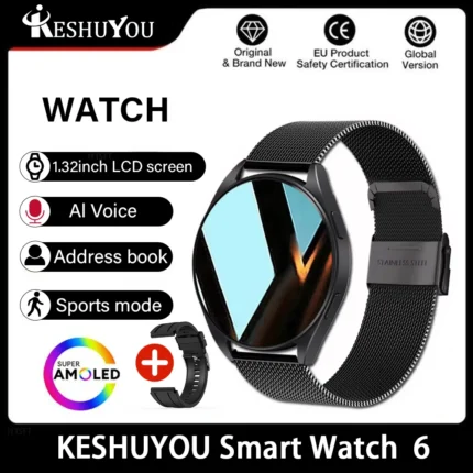 KESHUYOU 2025 New Watch 6 Smart Watch Women's Bluetooth Call Health Monitoring Alarm Clock Men's Fashion Sports Watch