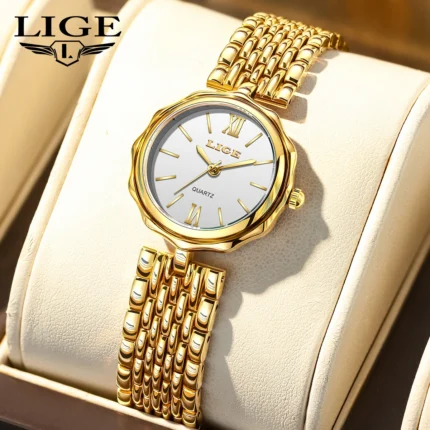 LIGE Luxury Top Brand Women's Watches Elegant Fashion Gold Watch for Women Original Simple Quartz Waterproof Wristwatch Ladies
