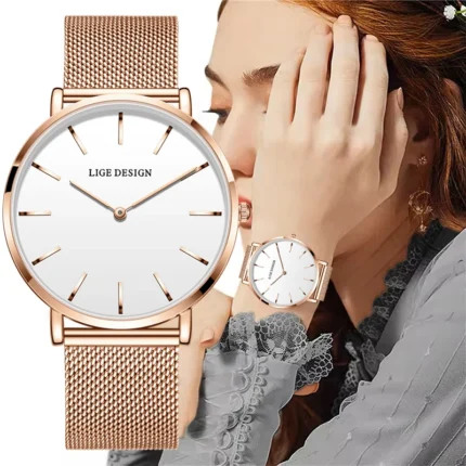 LIGE Original Quartz Watch for Women Fashion Elegant Ladies Watches Stainless Steel Waterproof Women's Wristwatch Reloj Mujer